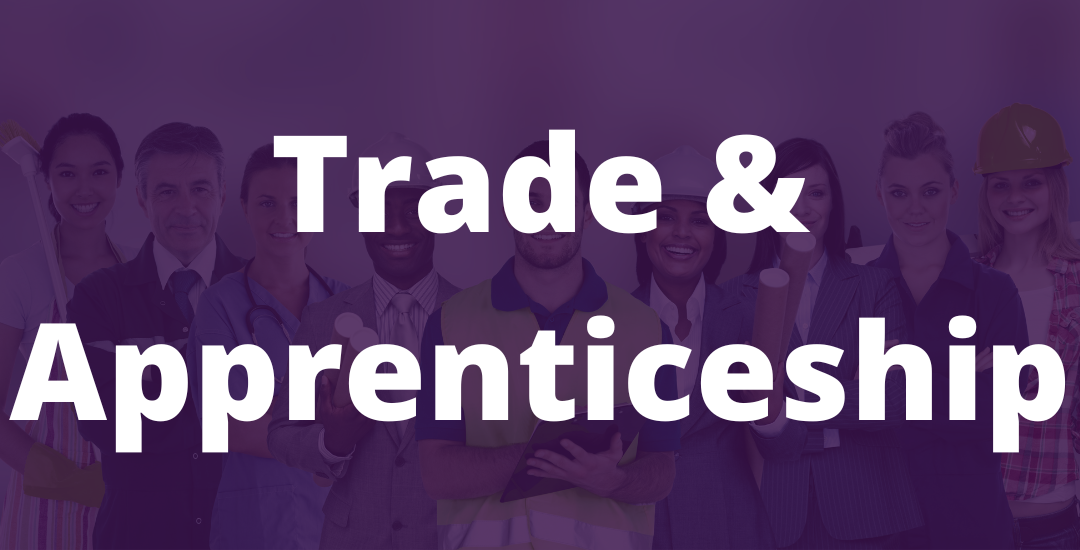 Trade & Apprenticeship header with pic of people in various job uniforms