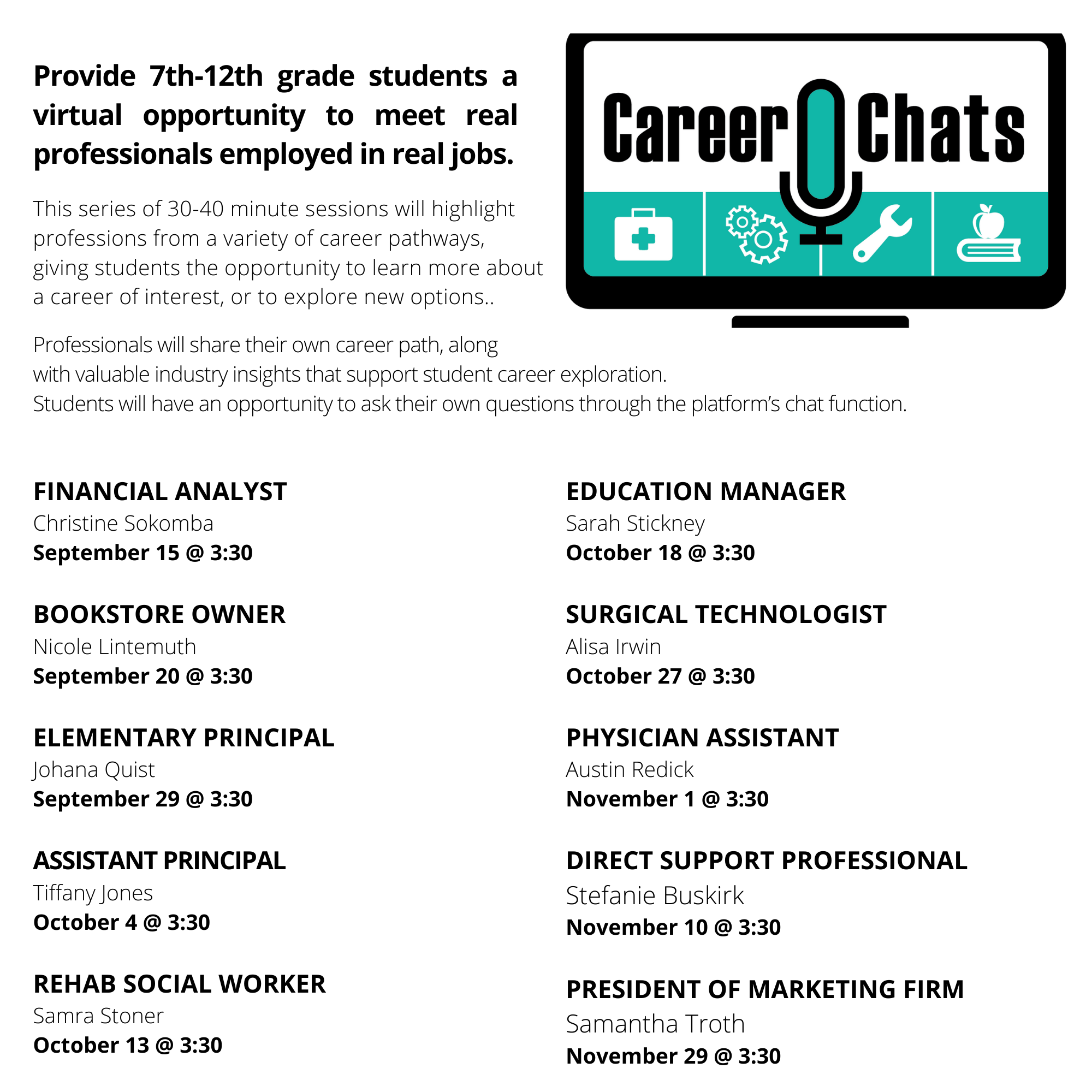 2020 Career Chats Schedule